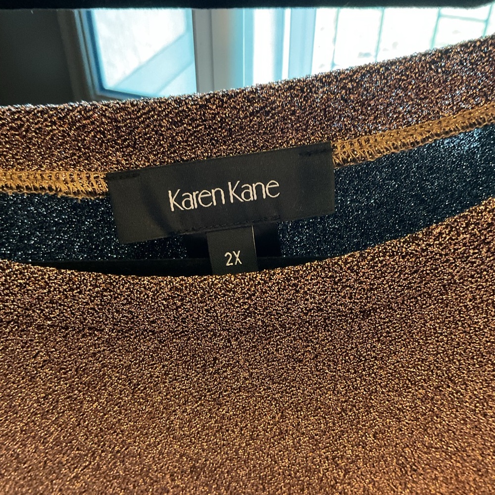 Karen Kane Metallic Brown Sweater, NWT women’s 2X, Bishop Sleeve, Glitter Girl - Picture 2 of 11